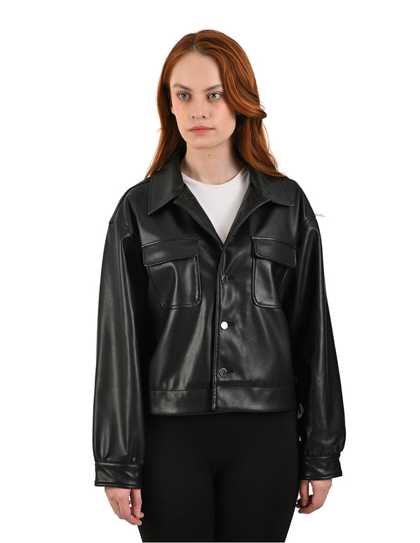 Chamarra Nine West Mujer Negra Casual en Piel Sintética